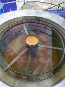 circular wastewater treatment tank used in a bioaugmentation process